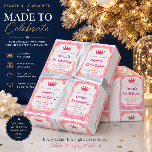 Papier Cadeau Invitation d'anniversaire Couronne Rose   zazzlema