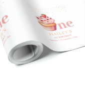 Papier Cadeau Invitation d'anniversaire Cupcake 1ère année Fête (Coin rond)