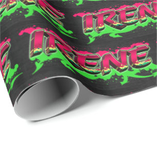 Papier Cadeau Irène prénom Graffiti red green