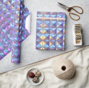Papier Cadeau Iridescendance en or, bleu et violet géométrique 2