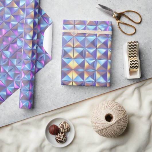 Papier Cadeau Iridescendance en or, bleu et violet géométrique 2 (Artisanat)