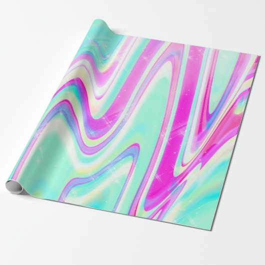 Papier Cadeau Iridescente Holographique Liquide Swirl (Déroulé)