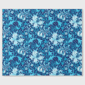 Papier Cadeau Iris de William Morris et lis, bleu d'indigo (Plat)