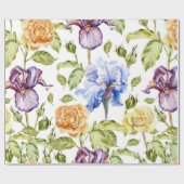 Papier Cadeau Iris et rose aquarelle motif floral (Plat)