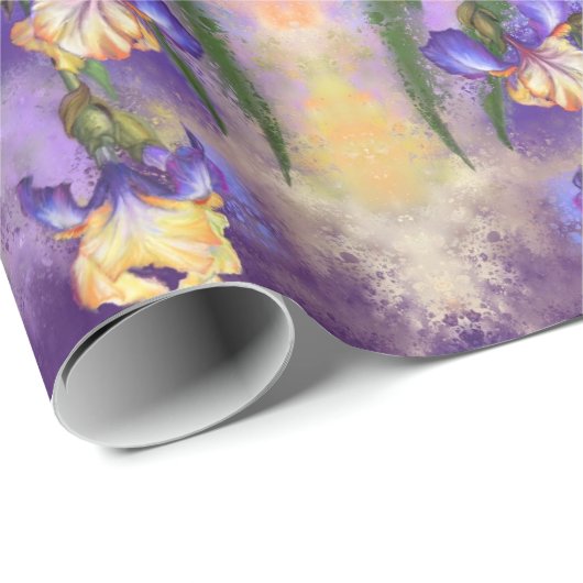 Papier Cadeau Iris Fleurs Enveloppant Papier Irises (Coin rond)