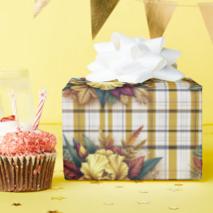 Papier Cadeau Iris jaune avec feuilles d'automne sur Arrière - p