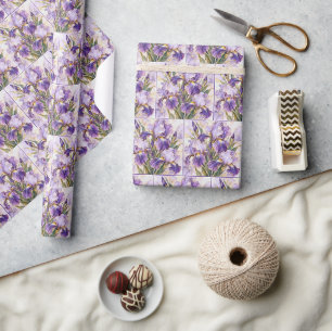 Papier Cadeau Iris violet avec bordure dorée