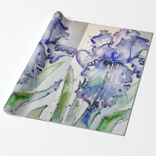 Papier Cadeau Iris violet iris fleurs Aquarelle (Déroulé)