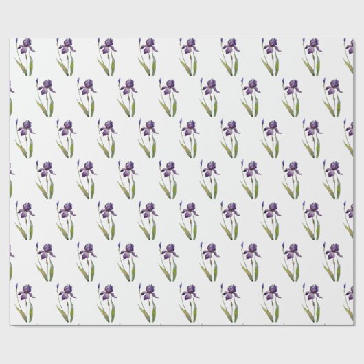Papier Cadeau Iris violet sur blanc (Plat)