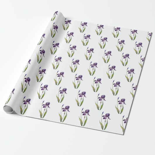 Papier Cadeau Iris violet sur blanc (Déroulé)