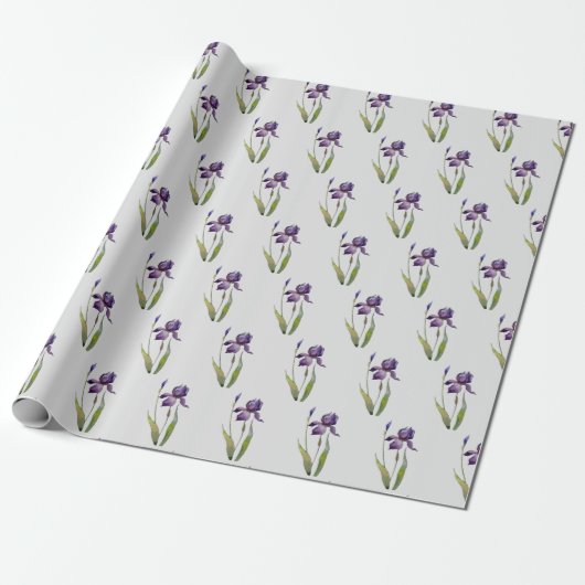 Papier Cadeau Iris violet sur papier d'enveloppement gris (Déroulé)