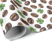 Papier Cadeau Irish Coffee Beans and Shamrocks Funny Design (Coin rond)