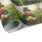 Papier Cadeau Irish Leprechaun With Gold Coin and Rainbow (Coin rond)