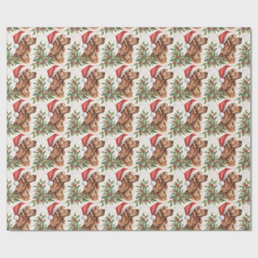 Papier Cadeau Irish Setter Christmas Holly Watercolor (Plat)