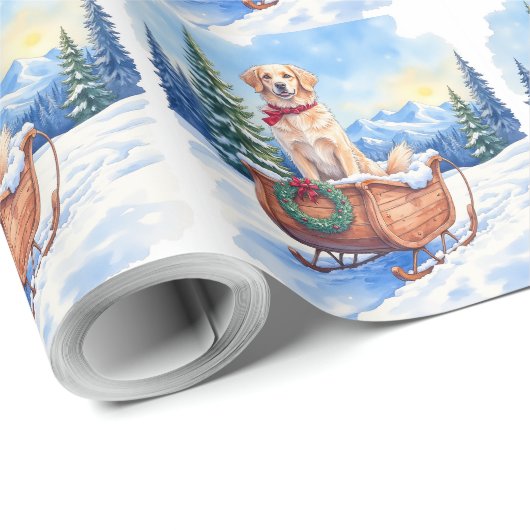 Papier Cadeau Irish Setter Enjoying Christmas Sleigh Ride Winter (Coin rond)