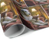 Papier Cadeau Irish Wolfhound Dog Reading a Book  (Coin rond)