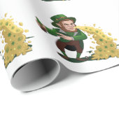 Papier Cadeau Irlandais Leprechaun Jetant Des Cookies Chanceux D (Coin rond)
