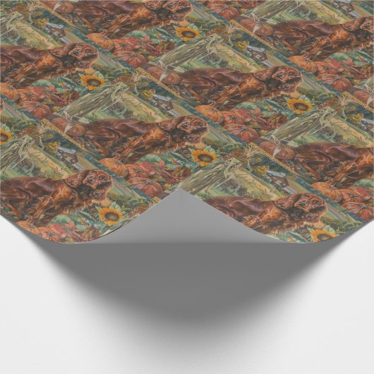 Papier Cadeau Irlandais Red Setter Chien Automne Moisson Thanksg (Coin)