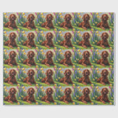 Papier Cadeau Irlandais Red Setter Chien Fleurs de printemps pei (Plat)
