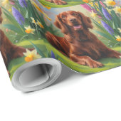 Papier Cadeau Irlandais Red Setter Chien Fleurs de printemps pei (Coin rond)