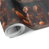 Papier Cadeau Irlandais Red Setter Chiot Automne Citrouille de p (Coin rond)