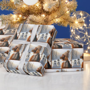 Papier Cadeau Irlandais Setter à Noël avec des bonhommes de neig