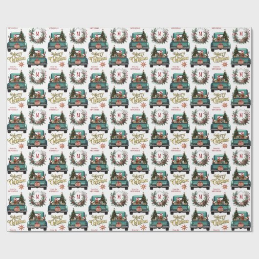 Papier Cadeau Irlandais Setter Chien Retro Camion Monogramme Noë (Plat)