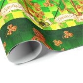 Papier Cadeau IRLANDE HARP, OR VERT SHAMROCK St Patrick's Day (Coin rond)