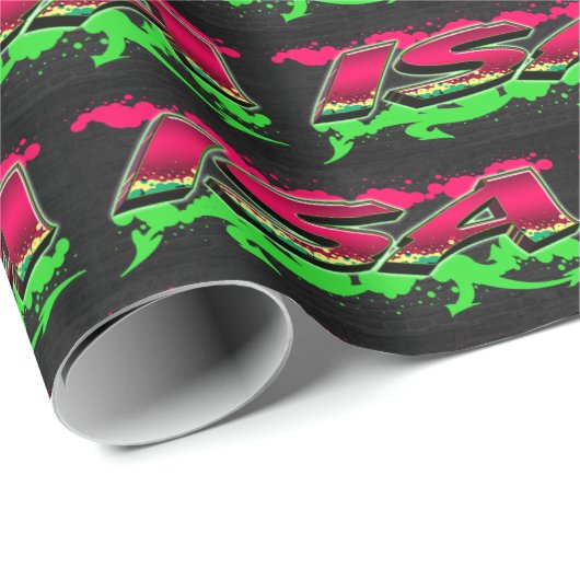 Papier Cadeau Isa prénom nom graffiti rouge vert (Coin rond)