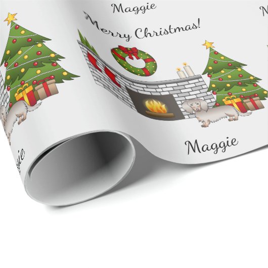 Papier Cadeau Isabella & Tan Long Cheveux Dachshund Salle de Noë (Coin rond)