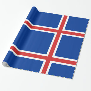 Papier Cadeau Islande Bleu avec lignes rouges et blanches