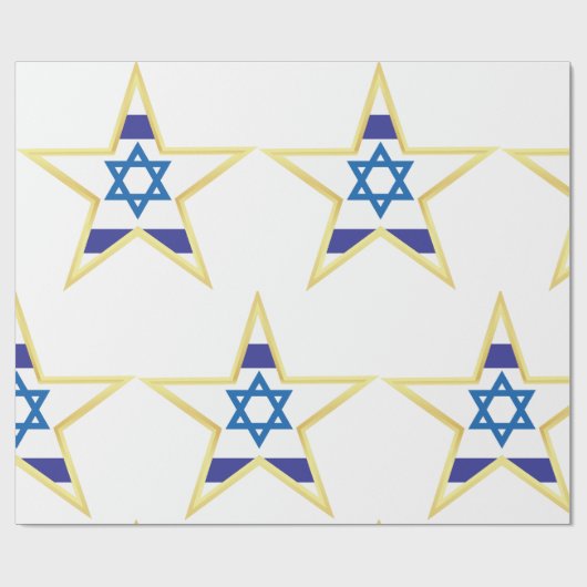 Papier Cadeau Israeli Flag Star of David Gold Trimmed (Plat)