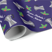 Papier Cadeau Italian Coffee Moka Pot Buon Natale cute Christmas (Coin rond)