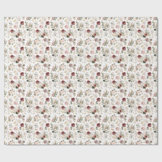 Papier Cadeau Ivory & Burgundy Floral Automne Enterrement de Vie (Plat)