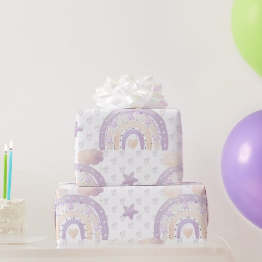 Papier Cadeau Ivory Lavender Boho Rainbow Baby Girl Douche (Cadeaux de fête)