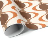 Papier Cadeau Ivory Tan Brown Burn Orange Ogee Wave Motif (Coin rond)