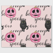 Papier Cadeau Jack-O-Lantern rose et chat noir (Plat)