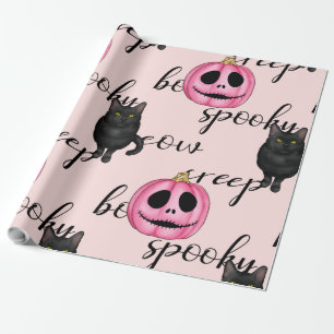 Papier Cadeau Jack-O-Lantern rose et chat noir