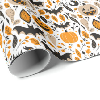 Papier Cadeau Jack o lanterns chauves-souris fantômes automne mi