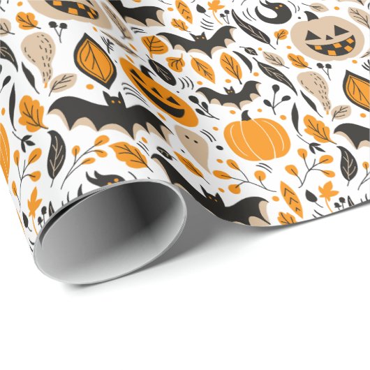 Papier Cadeau Jack o lanterns chauves-souris fantômes automne mi (Coin rond)