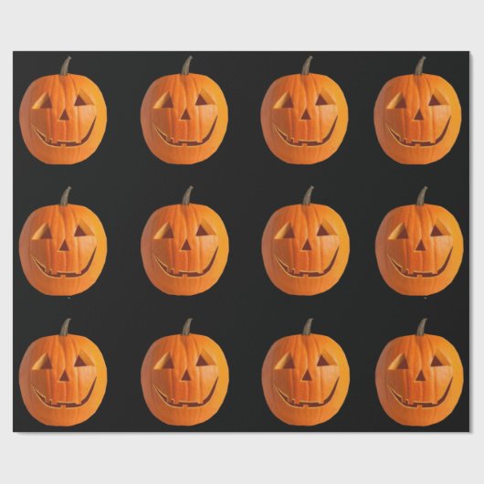 Papier Cadeau Jack-O-Lanterns sur papier d'emballage noir (Plat)