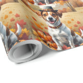 Papier Cadeau Jack Russell À L'Automne Laisse L'Art Thanksgiving (Coin rond)