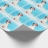 Papier Cadeau jack russell Chien Assis dans la neige avec Santa  (Coin)