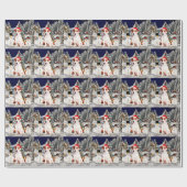 Papier Cadeau jack russell Chien Assis dans la neige avec Santa  (Plat)