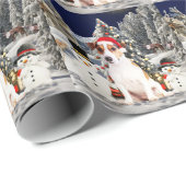 Papier Cadeau jack russell Chien Assis dans la neige avec Santa  (Coin rond)