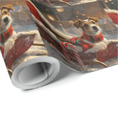 Papier Cadeau Jack Russell Chien Festive de Noël (Coin rond)