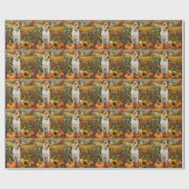 Papier Cadeau Jack Russell Chien Moisson d'automne Thanksgiving (Plat)