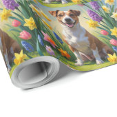 Papier Cadeau Jack Russell Fleurs de printemps de chien Peinture (Coin rond)
