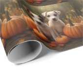 Papier Cadeau Jack Russell Puppy Automne Citrouille de plaisir (Coin rond)