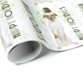 Papier Cadeau Jack Russell Terrier Père Noël Chien vert Noël (Coin rond)